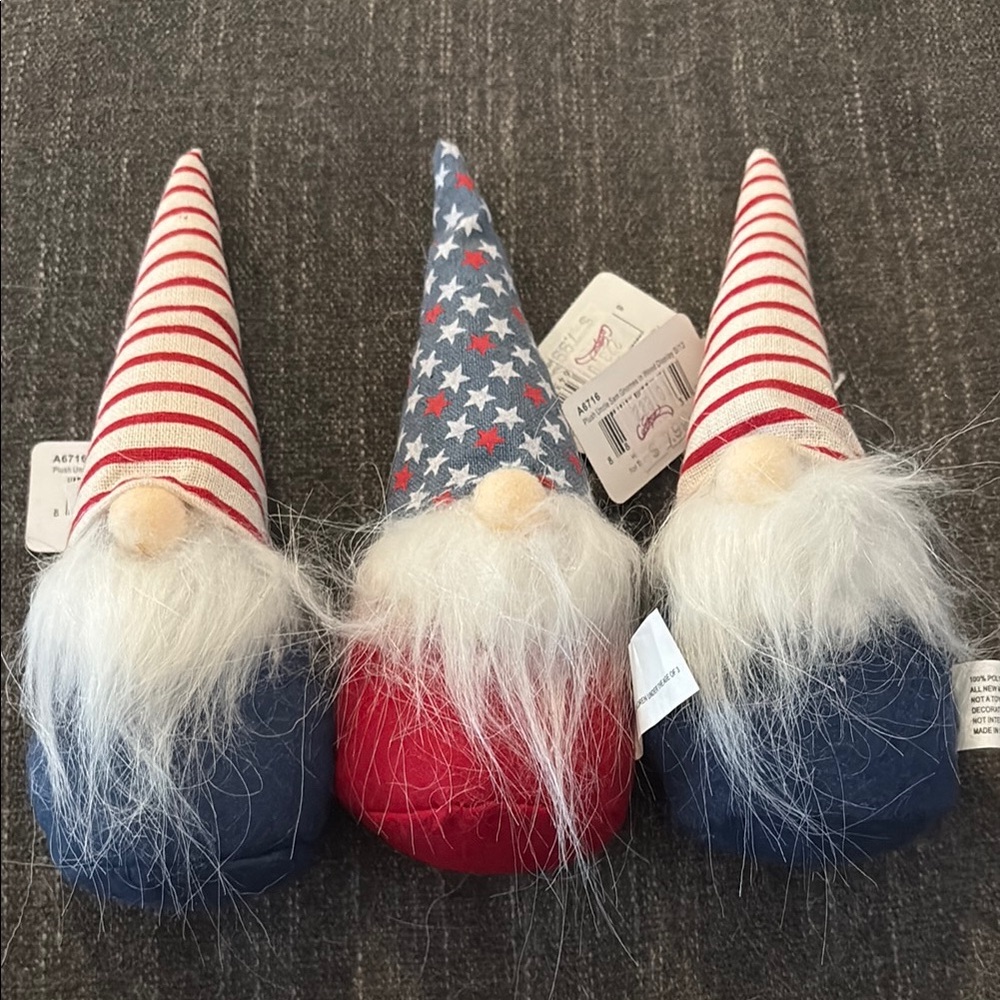 Patriotic Gnome Trio with Red, White, and Blue Hats